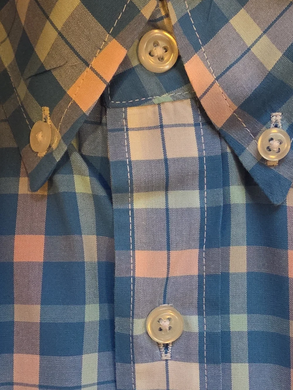 Men's MED J Crew Slim Cut Button Down Long Sleeve Blue Pink & White Check. EUC